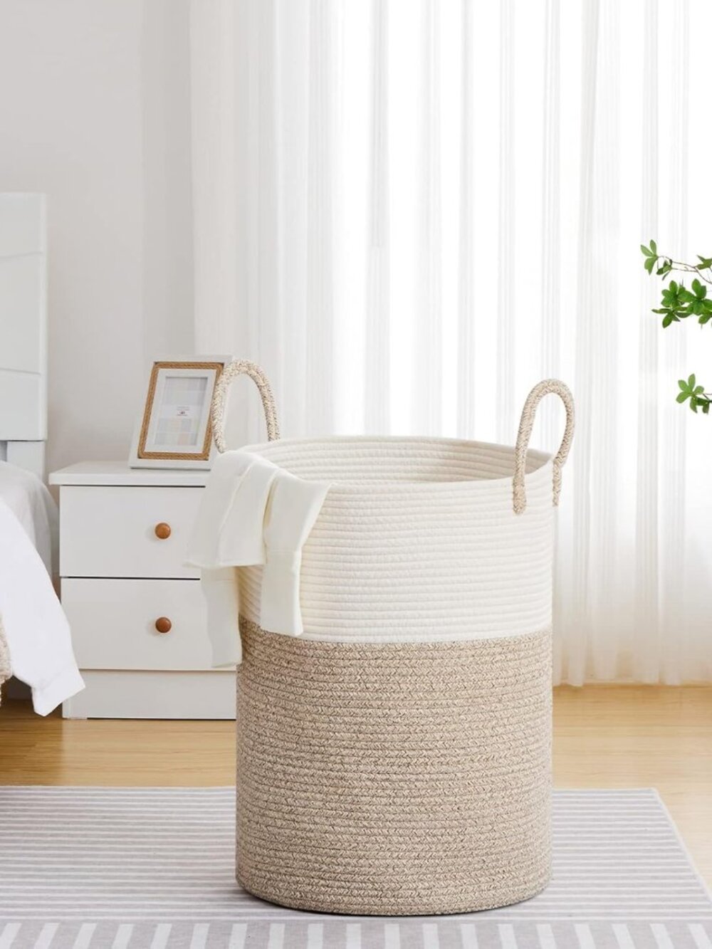 Large Laundry Hamper, Tall Woven Rope Storage Basket for Blanket, Toys, Dirty Cl - Picture 3 of 5